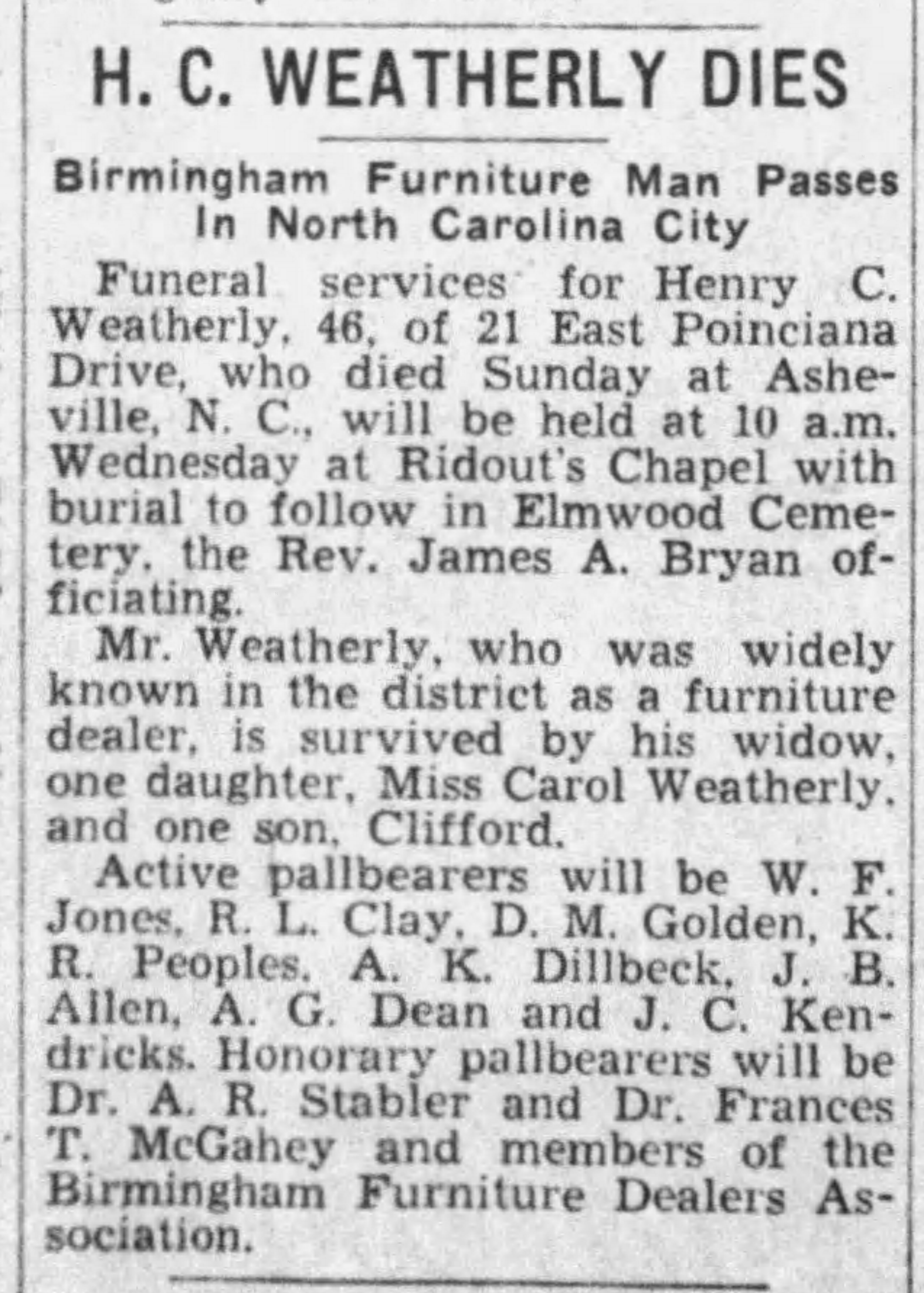 Henry C. Weatherly obituary